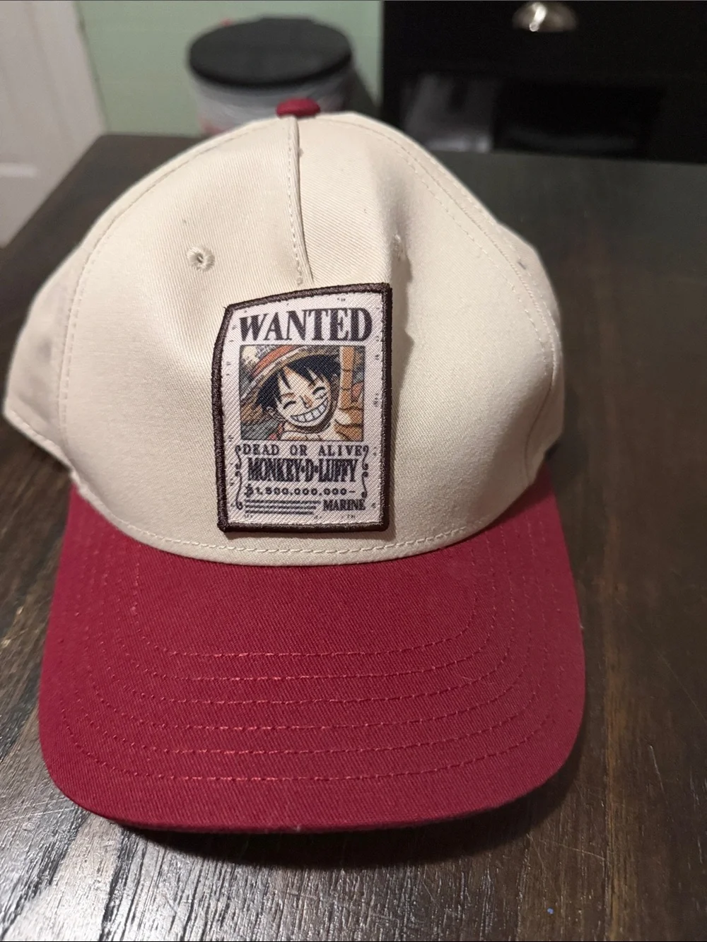 Canvas Two-Tone 'Wanted' Patch Baseball Cap - Cream & Red